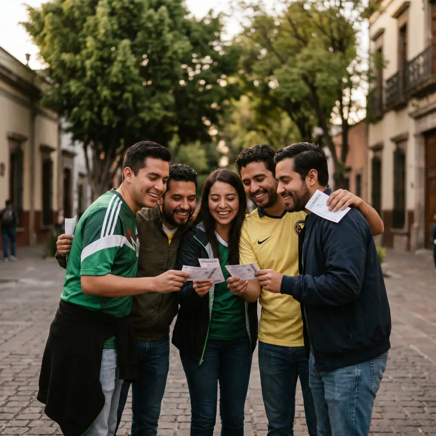 Excited fans with tickets in Colonia Americana