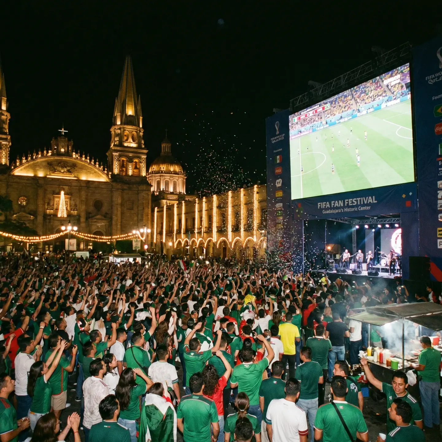 Fan festival cheering in historic center